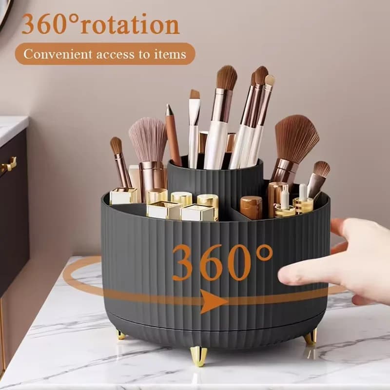 360° Rotating 5 Slot Makeup Brushes Holder Organizer Multi-Functional Desk Storage Cosmetics Storage for Vanity Desktop Bathroom