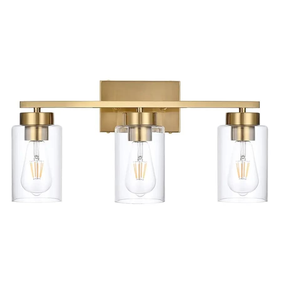 Lampada da Parete per Bagno, Applique Moderna in Oro Spazzolato con Paralumi in Vetro Trasparente, Lampada da Specchio per Bagno e Soggiorno
