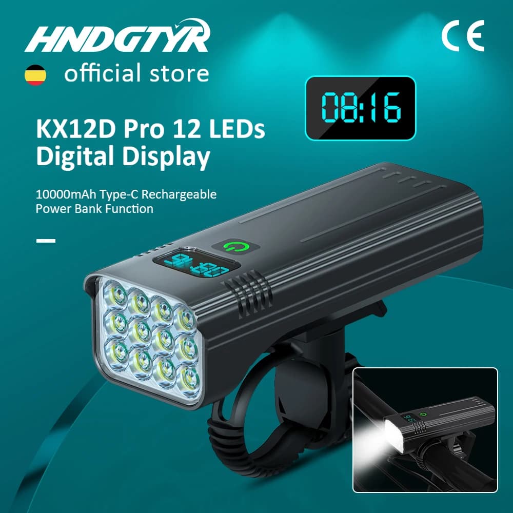 6-12 LED Luce per bicicletta Max 5000LM Indicatore digitale Torcia ricaricabile USB per faro per bici 18650 Batteria Lampada per ciclo MTB