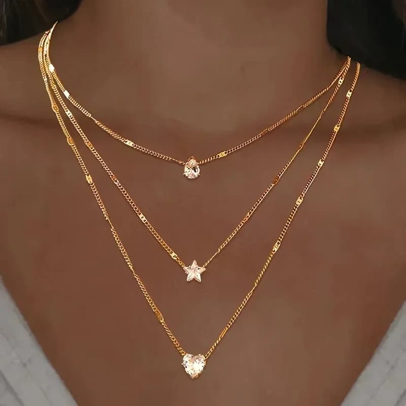 1PC - Collana multistrato con ciondolo in cristallo - Collana con cuore, stella e goccia