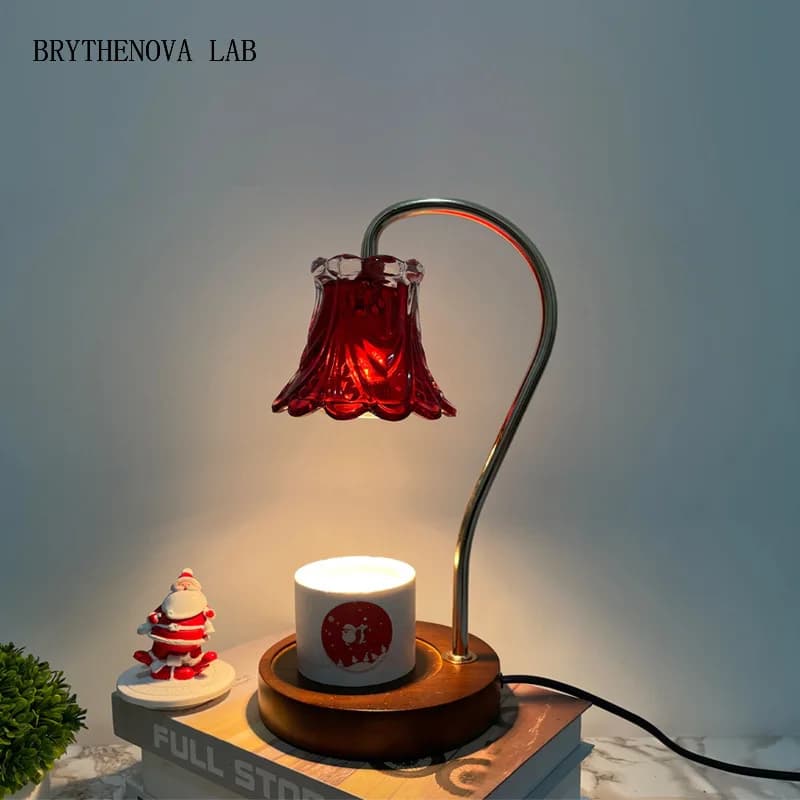 American Style Aromatherapy Essential Oil Diffuser Lamps Dimmable Night Glass Light Flower Candle Lamps Warm Light Wood Base