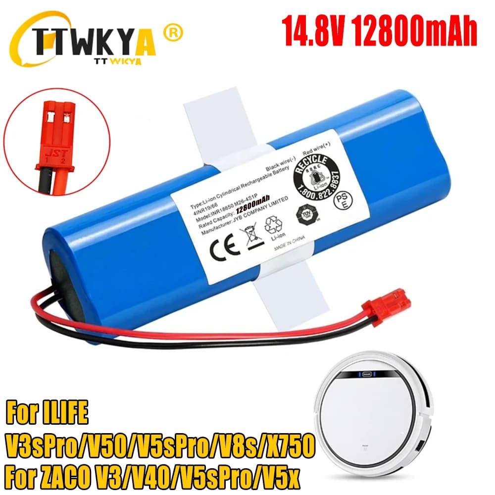 Rechargeable Battery for ilife V50 V55 V8s V3s Pro V5s Pro V8s X750 Robot Vacuum Cleaner 18650 lithium Battery 14.4V 12800mAh