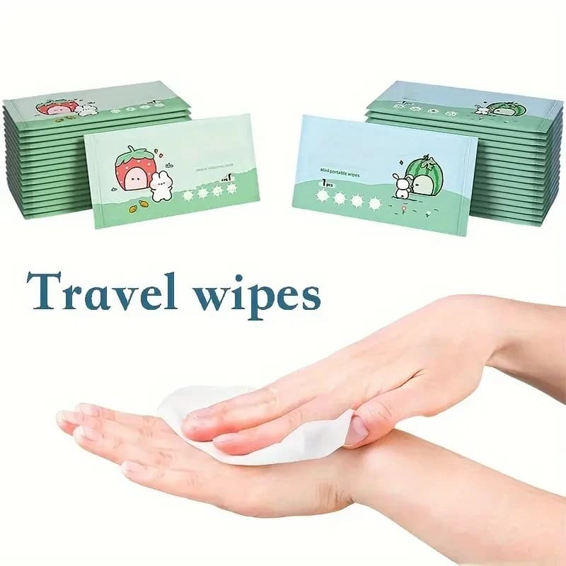 100/200 salviette da viaggio portatili: materiale in tessuto non tessuto, elementi essenziali per l'igiene da campeggio e all'aperto facili da trasportare, inclusi motivo a cartoni animati e scatola di fazzoletti, adatto per escursioni, picnic, viaggi, imballaggi divertenti, imballaggi di sicurezza