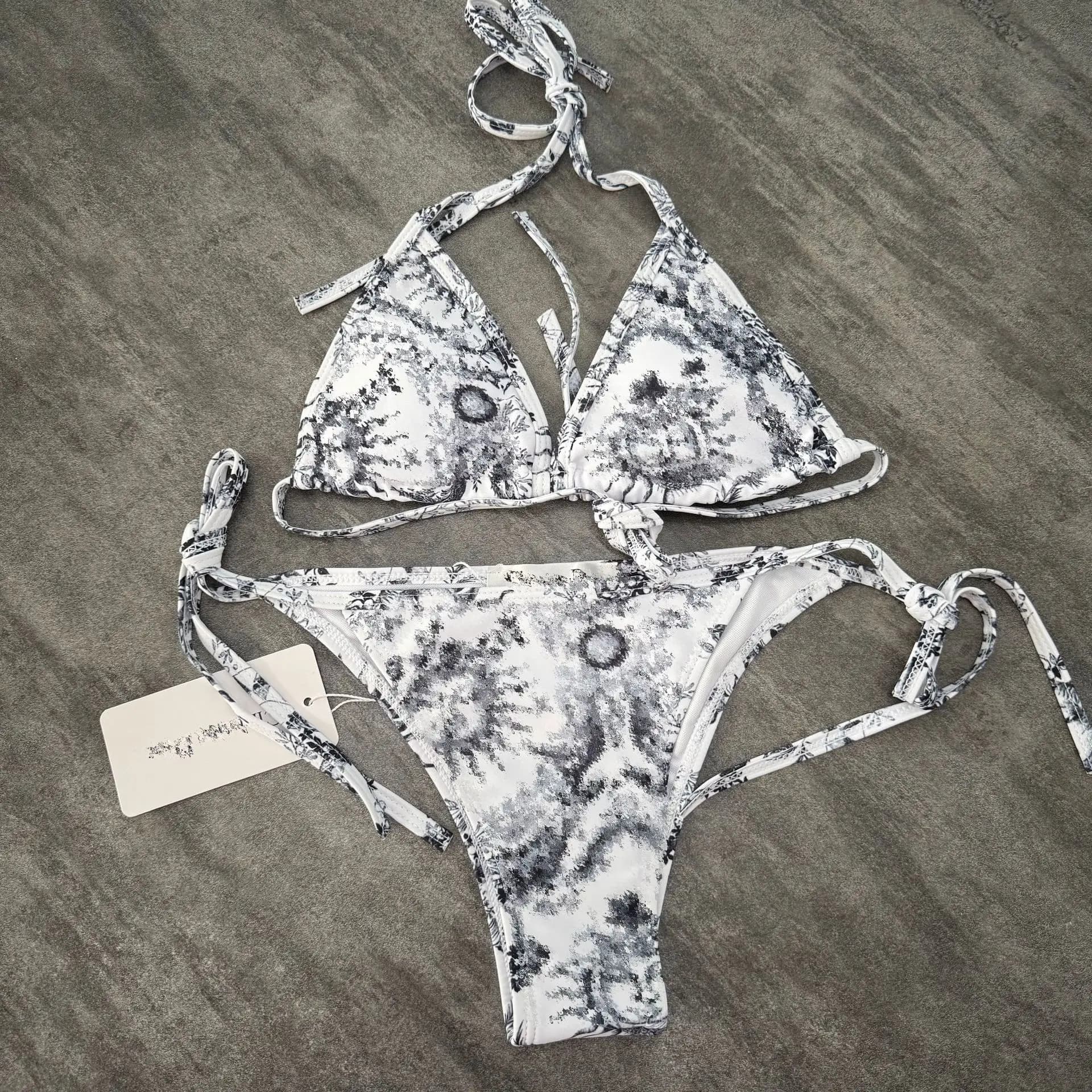 Women's Printed Triangle Bikini Set Halter Neck Tie Side High Cut Two Piece Swimsuit Beachwear