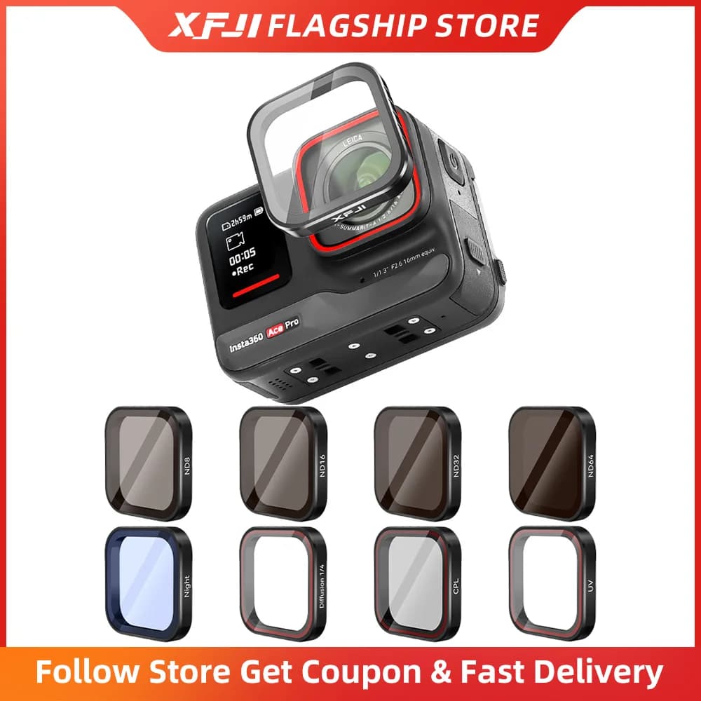 XFJI CPL ND8 ND16 ND32 UV Diffusion 1/4 Quick Release Set with Insta360 Ace Pro 2 Action Camera Accessories Frame