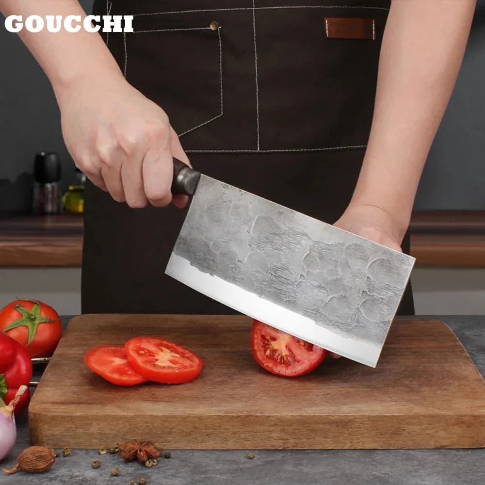 100% handmade kitchen knife 5 cr15mov forged blade knife for sliced by Chef knives for mannaia in ancient Chinese style comfortable handle