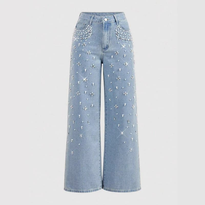 Jeans Donna Perle Pantaloni in denim impiombati Solido Casual Streetwear Tasche Pantaloni con bottoni Elegante skinny Base dritta Autunno