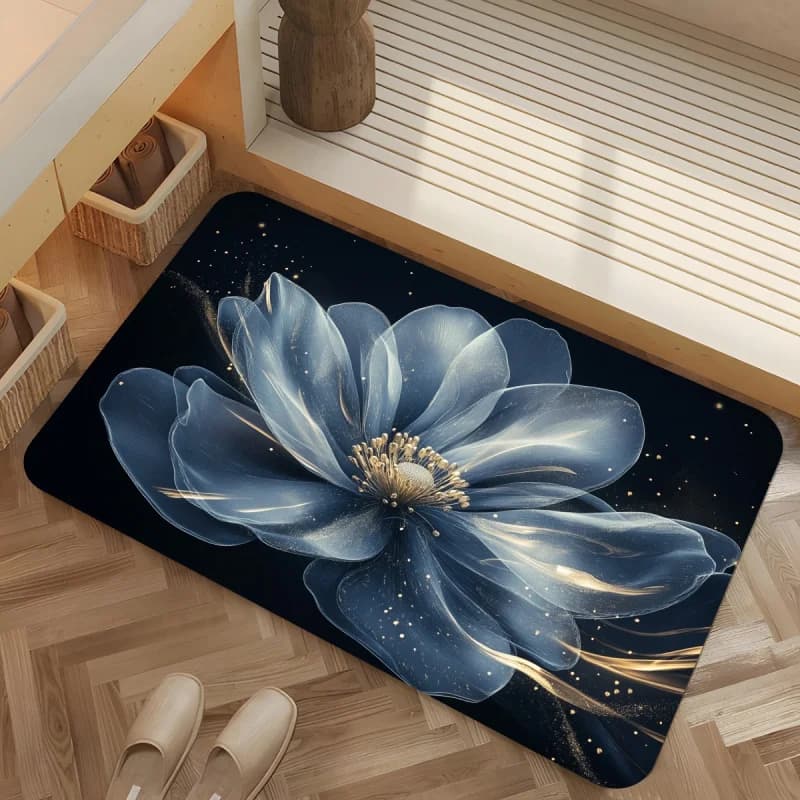Tappetino da bagno antiscivolo con stampa floreale blu VIKAMA, assorbente, ad asciugatura rapida, morbido, per bagno, doccia, pavimento, decorazioni per la casa, forniture per tappeti