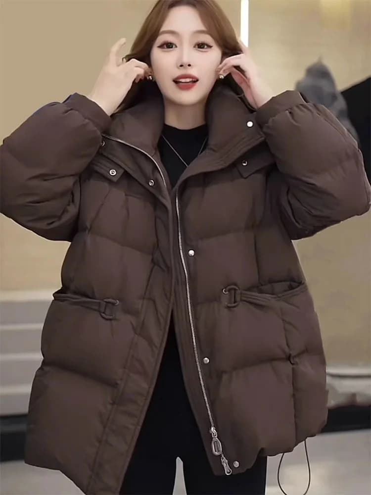 Warm Thickened Hooded Cotton Jacket Women's Fashionable Winter Outerwear Coat Korean Style Loose Fit Long Sleeve Zipper