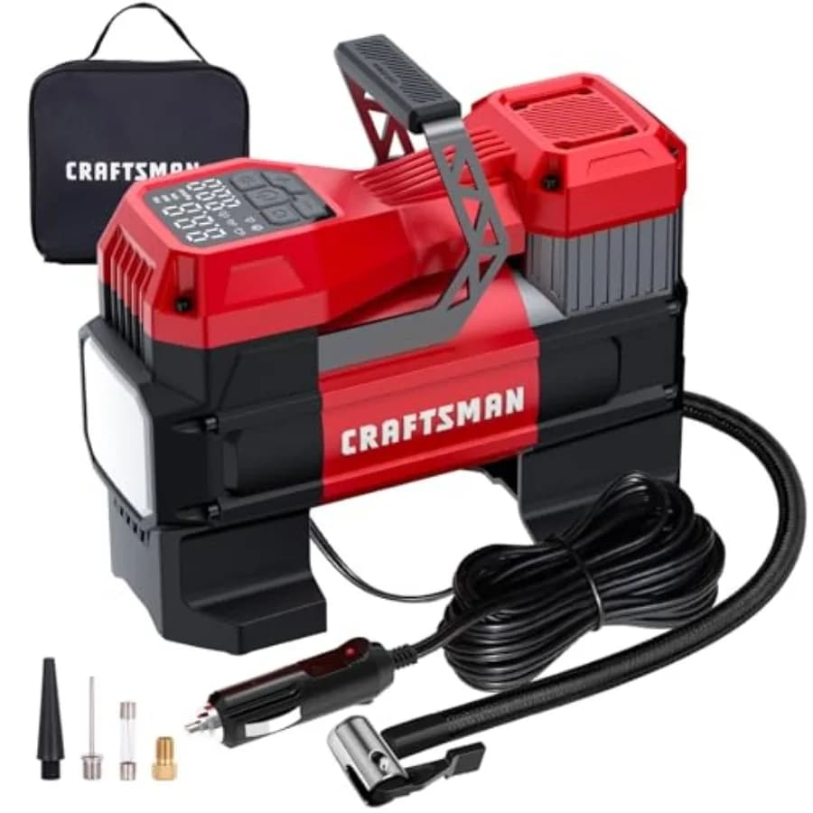 Compressore d'aria portatile per pneumatici 12V fino a 150 PSI con manometro digitale e spegnimento automatico, luce LED, alimentatore auto 12V DC, compatto