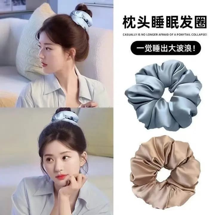 1Pcs Silk Satin Cotton Filled Hair Ties Sleep Pillow Style Elastic Hair Bands for Bun Hairstyling