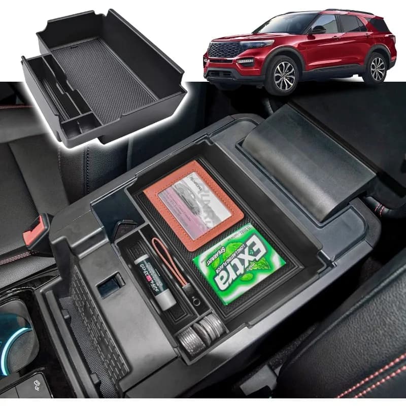 Vassoio organizer per console centrale di aggiornamento compatibile con accessori Ford Explorer 2025 2024 2023 2022 2021 2020, vassoio bracciolo in ABS