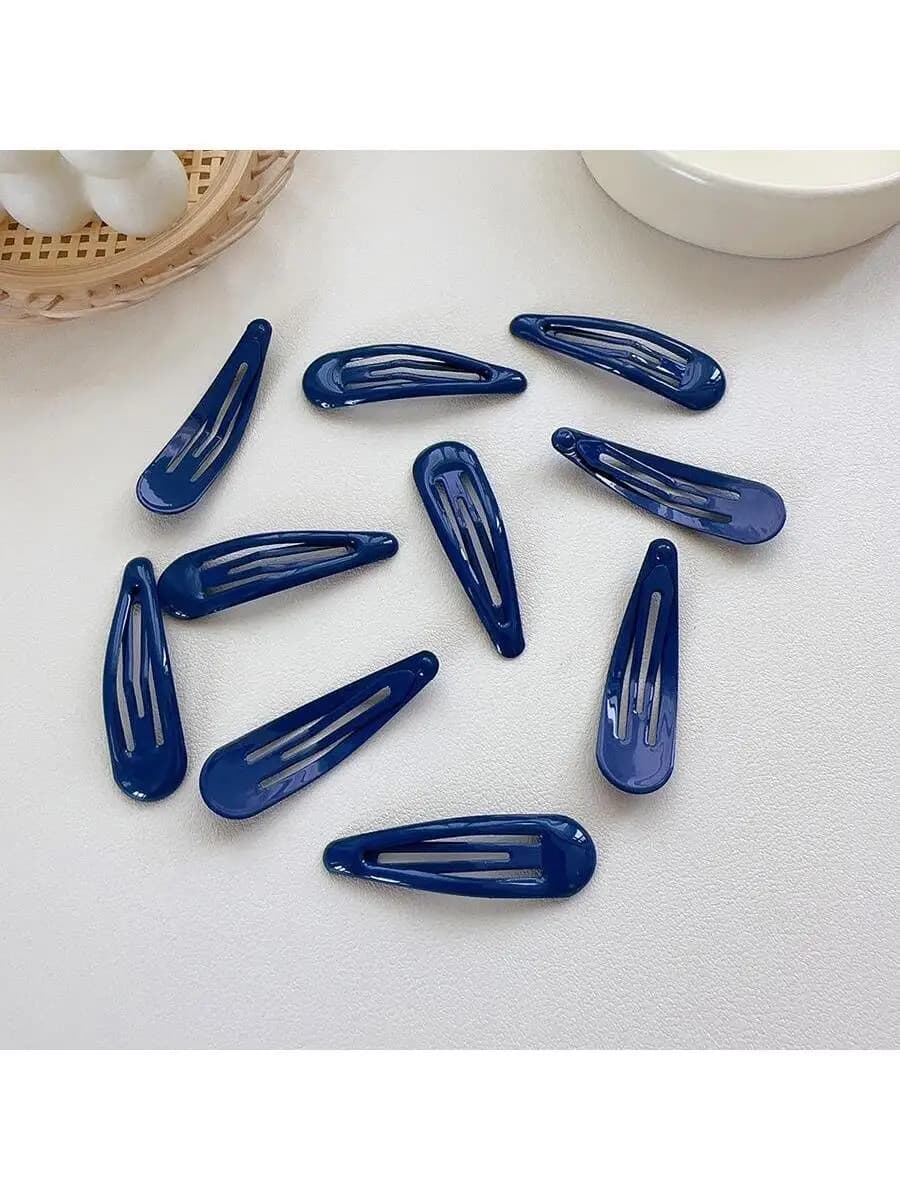 10pcs Deep Blue Water Drop Shape Hair Barrettes Fashionable Hair Clips For Women