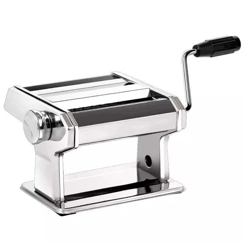 Home Use Small Manual Pasta Machine Hand-Crank Stainless Steel with Tray 6-Level Thickness Adjustment 150MM