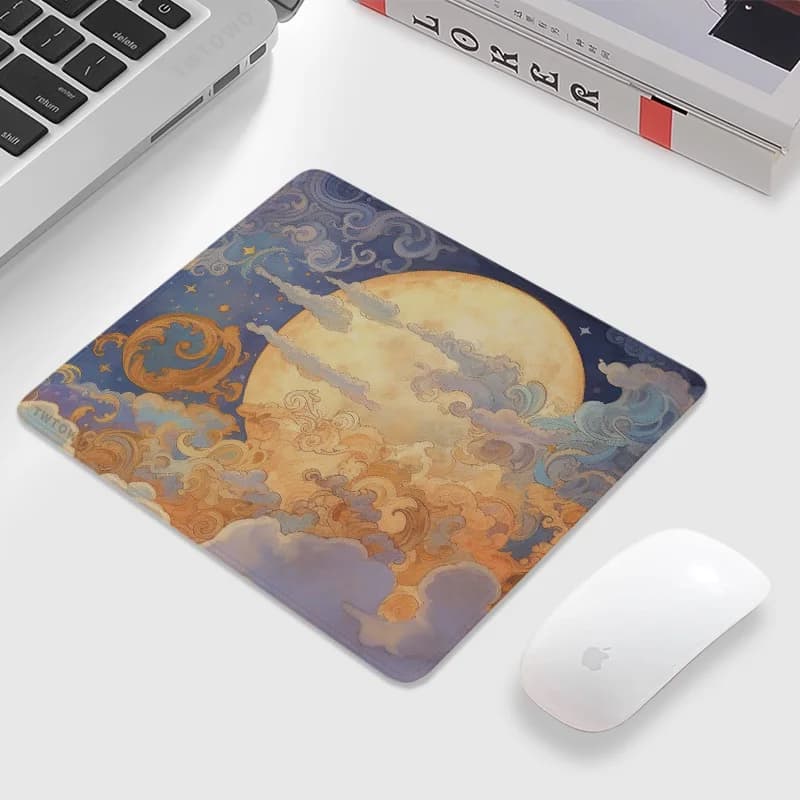 Tappetino per mouse Gaming Nuovo tappetino da scrivania Cartoon Gomma naturale antiscivolo Luna e mare Notte stellata Tappeto Decorazione per ufficio Tappetino per mouse