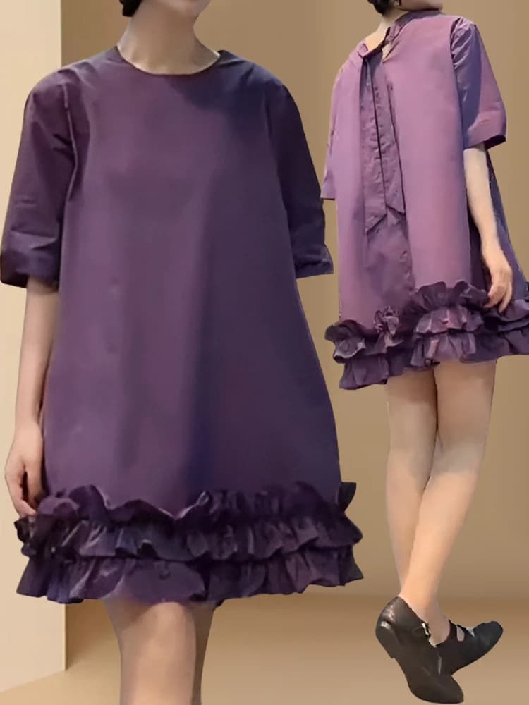 Korean Style Short Sleeve T-Shirt Dress Women's Mid-Length Skirt High Waist A-Line Summer New Arrival Wood Grain Design