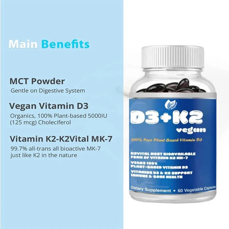 Vitamin D3 K2 with MCT 60 capsules Support for strong bones and nutritional supplement for immune health