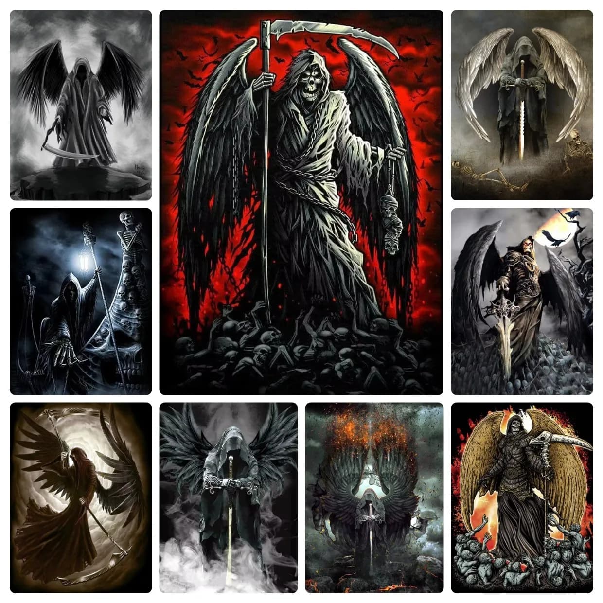 Oil Painting By Numbers Death Angels Unframed Mysterious Dark Gothic Winged Death Angel Canvas Wall Art Indoor Wall Decor