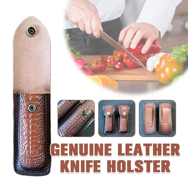 Fold knife in cowhide leather kitchen knife tool cover outer belt sheath pocket knife set protection blade with buckle