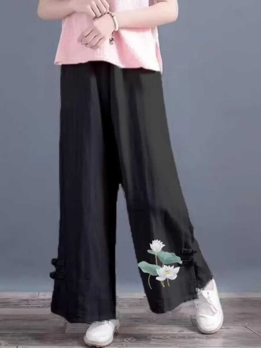 Pantaloni Larghi a Vita Alta in Cotone e Lino da Donna, Stile Vintage, Casual e di Tendenza, che Nascondono le Forme