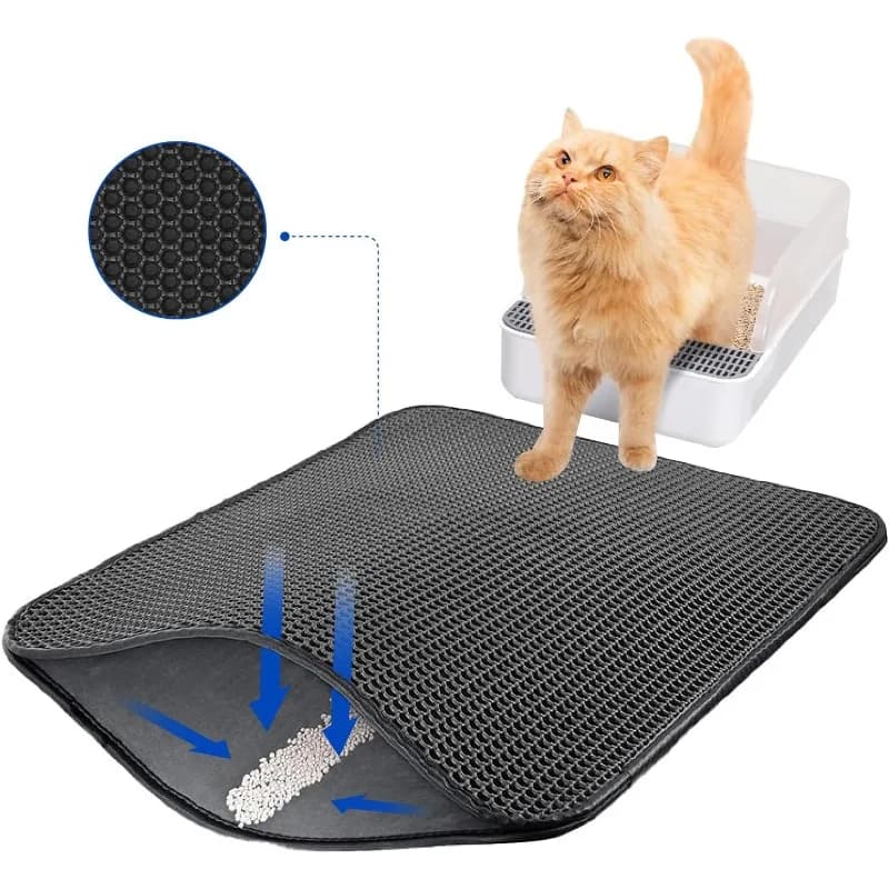 Tappetino per lettiera per gatti, impermeabile, doppio strato, antiscivolo, lavabile, per intrappolare la lettiera, per WC, forniture pulite, impugnature per lettiera efficace