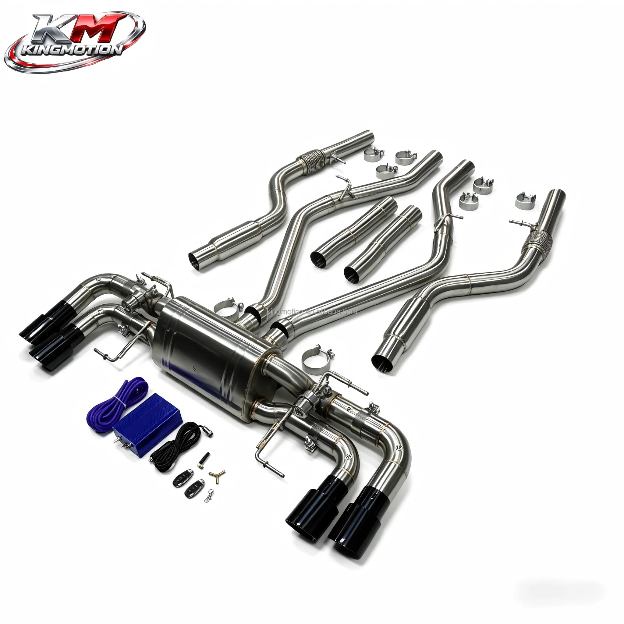 KM 304 Stainless Steel Valved Catback Exhaust for Giulia / Stelvio Quadrifoglio 2.9T Quad-Exit Design Vacuum Valve