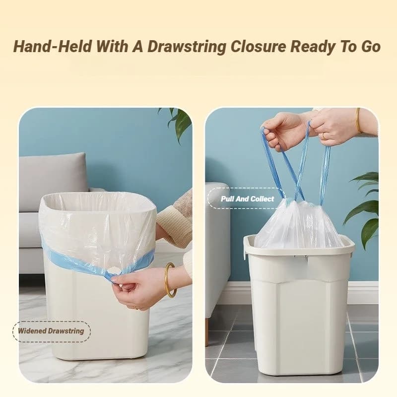Drawstring Garbage Bag Household Portable Kitchen Large Thick Plastic Bag Student Dormitory Automatic Closing White Multi Use