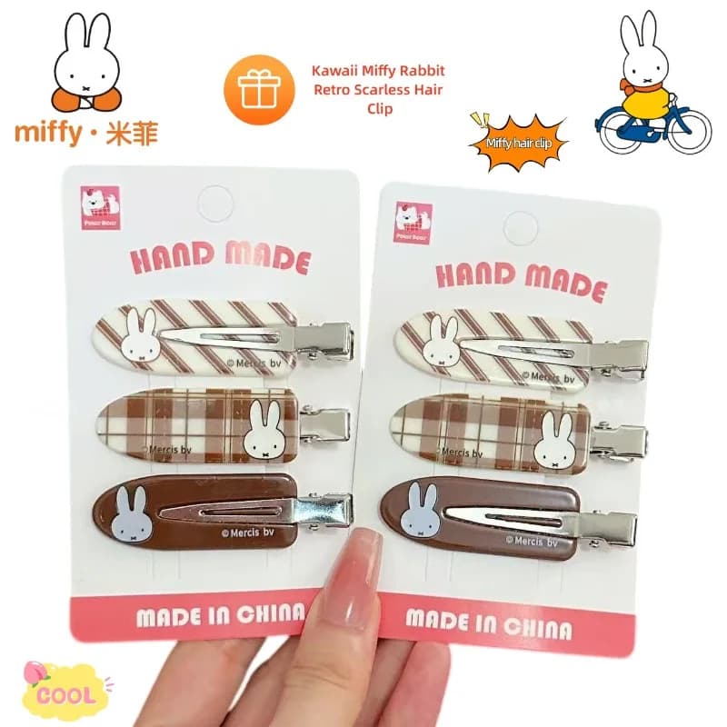 Kawaii Miffy Rabbit Retro Scarless Hair Clip Cartoon Anime Cute Creative Simple Sweet Duckbed Headwear Makeup Hair Accessories