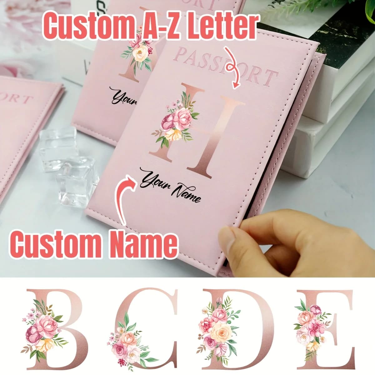 Pink Letter Passport Holder - Customized Name Passport Cover, Personalized Passport Wallet, Tailored Travel Wallet for Holiday