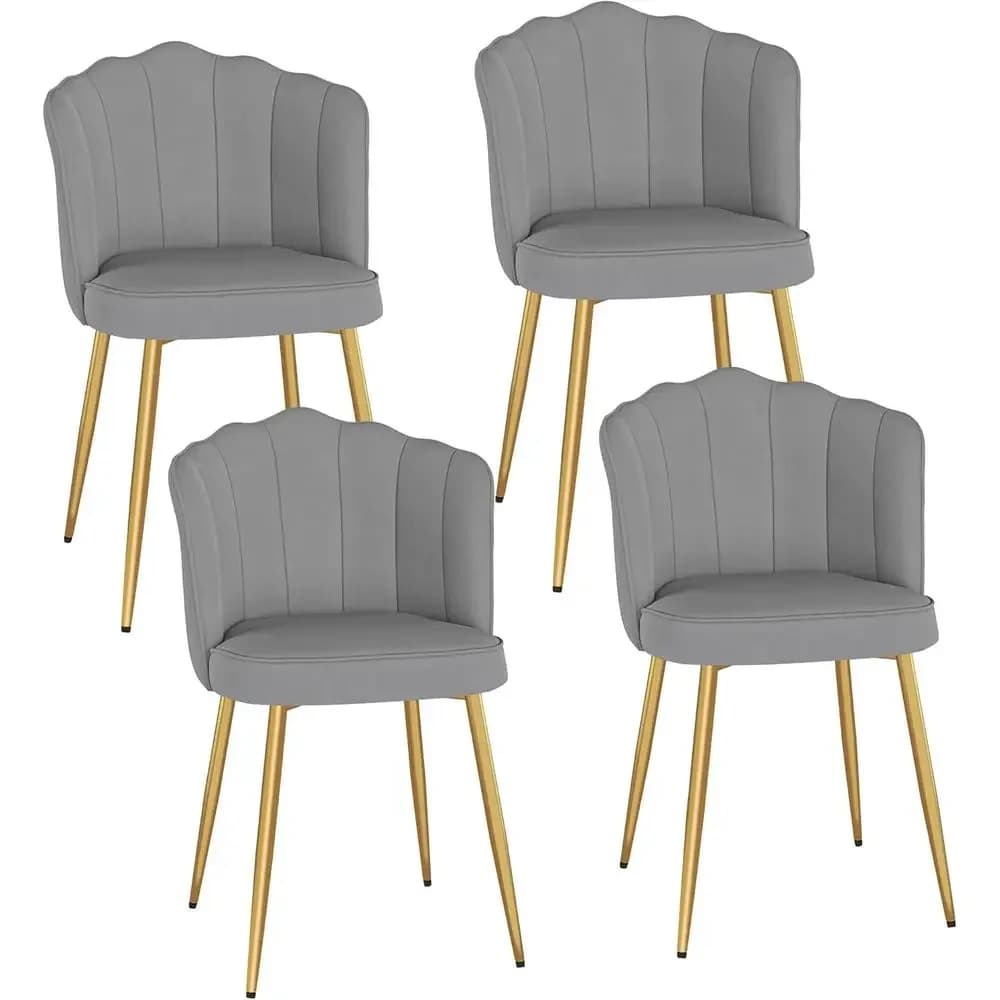 Set of 4 Velvet Upholstered Dining Chairs with Thick Cushions, Curved Padded Backs, Metal Legs for Kitchen, Dining, Living Rooms