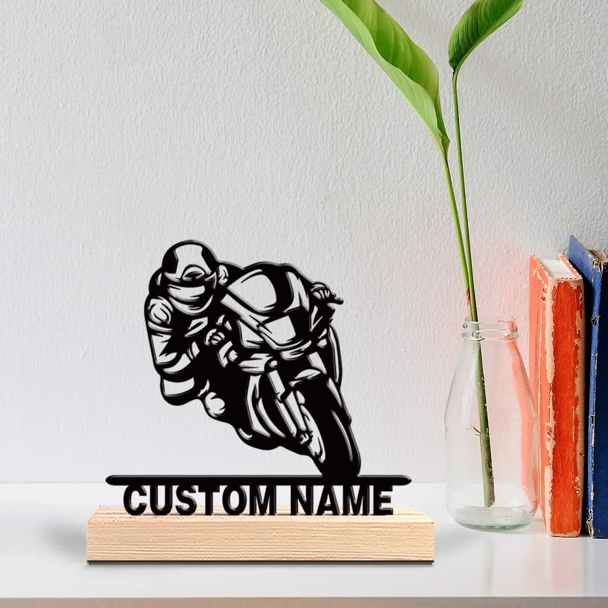Statua Personalizzata in Metallo per Motociclisti con Base in Legno, Decorazione da Tavolo a Tema Scientifico per Dottori