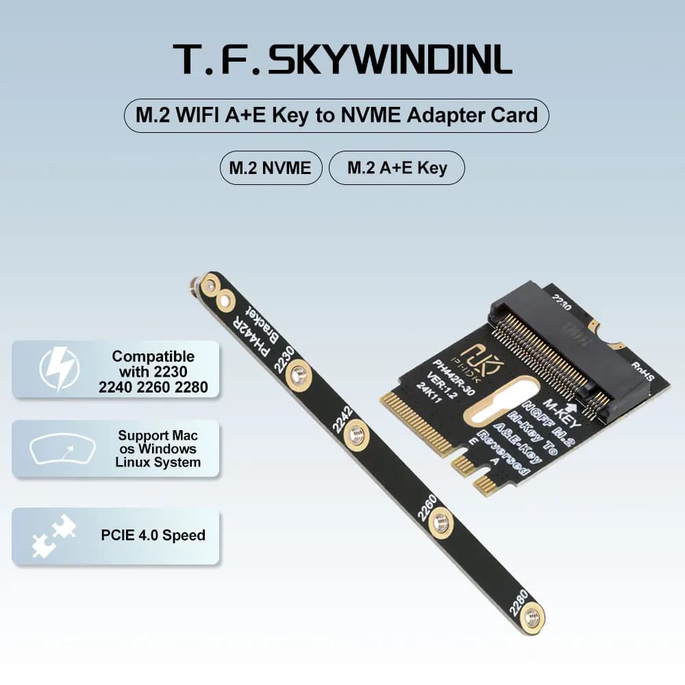 Adattatore M.2 A E Key a NVMe SSD Calibro Slot WiFi a PCIe 4.0 x4 Convertitore Dissipatore di calore in alluminio per laptop, mini PC