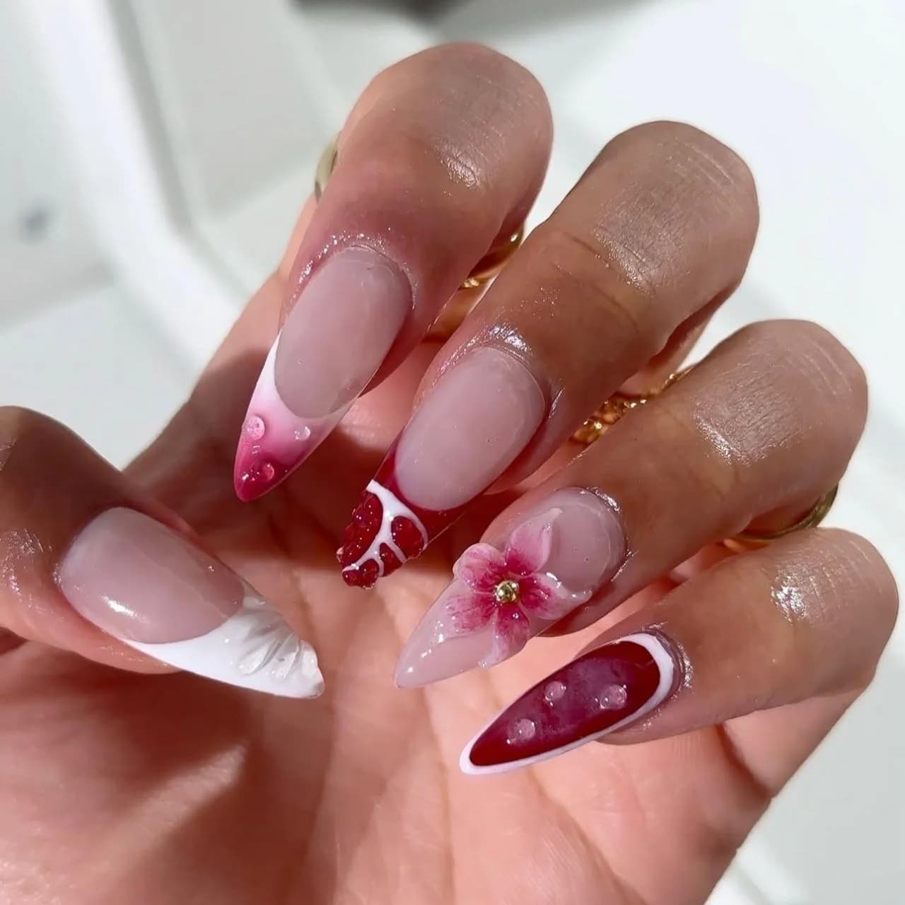 Simple wearing nail three-dimensional peach blossom 3D engraved nail art piece fake nail piece removable 24 pieces wholesale