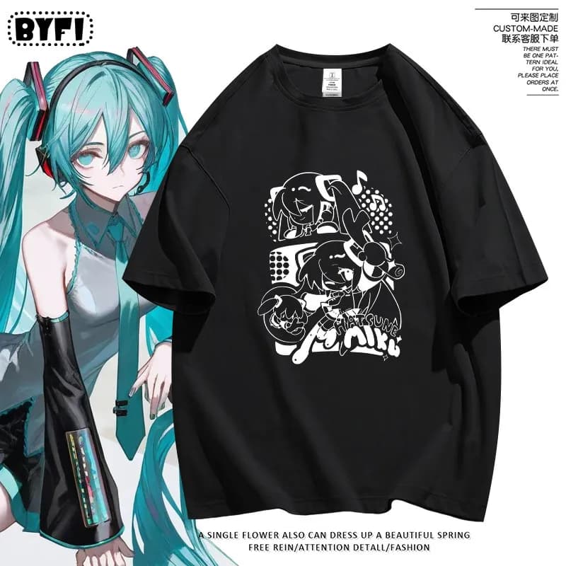 Hatsune Miku MIKU Anime Pure Cotton Printed T-shirt Summer Loose Men's and Women's Pure Cotton Anime Fashion Casual T-shirt