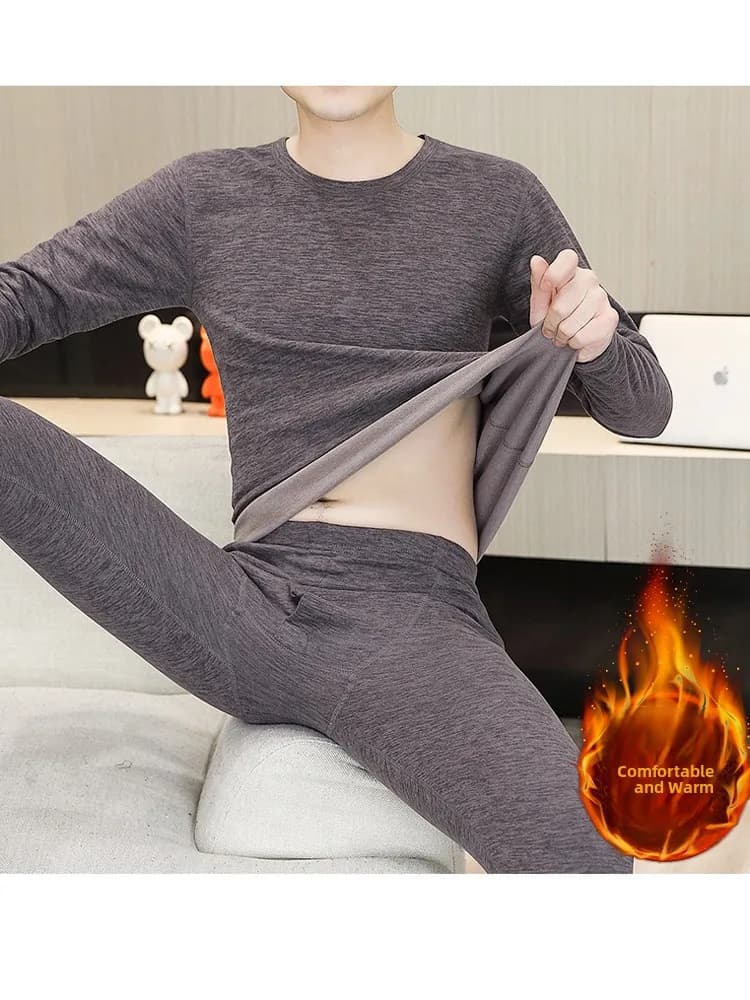 Set di biancheria intima termica da uomo, girocollo, manica lunga, in fibra di poliestere, per giovani, moda invernale, abbigliamento sportivo casual