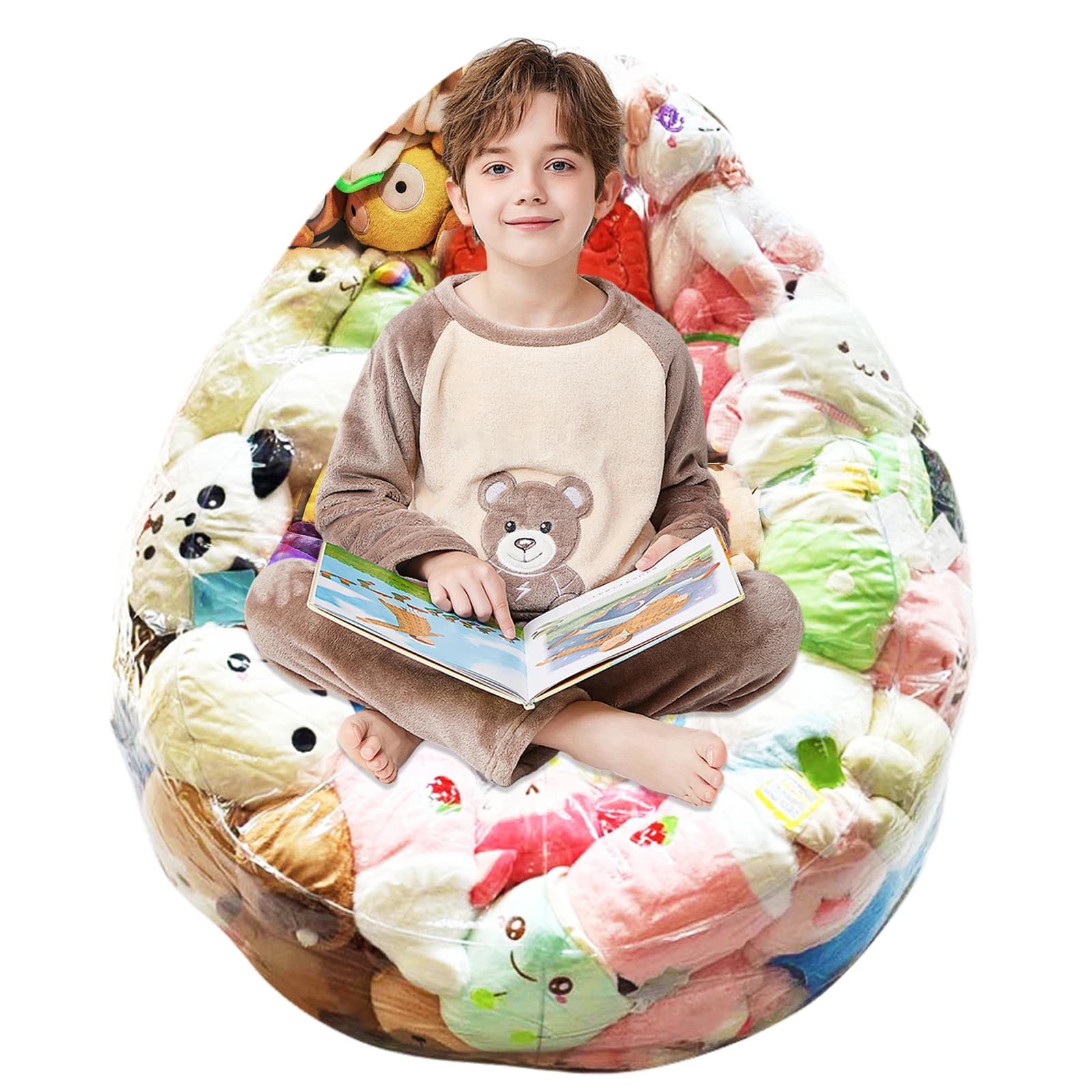 Fodera per sedia a sacco con animali di peluche trasparenti Divani grandi pigri Coprisedile Giocattoli di peluche Stoccaggio Tatami per bambini per adulti Nessun riempitivo incluso