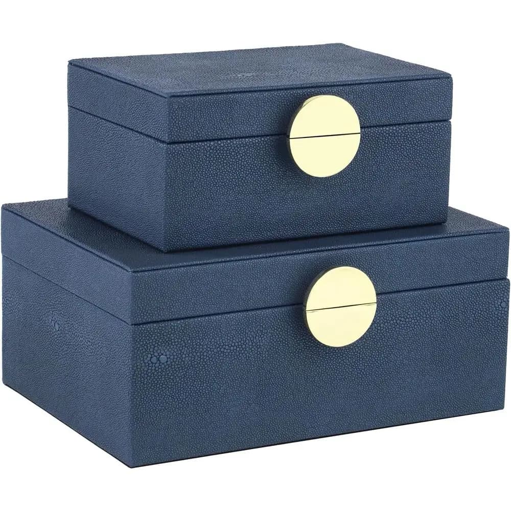 Jewelry Boxes, Decorative Containers with Golden Accessories, Set of 2 Vegan Leather Parts (Blu Navy)