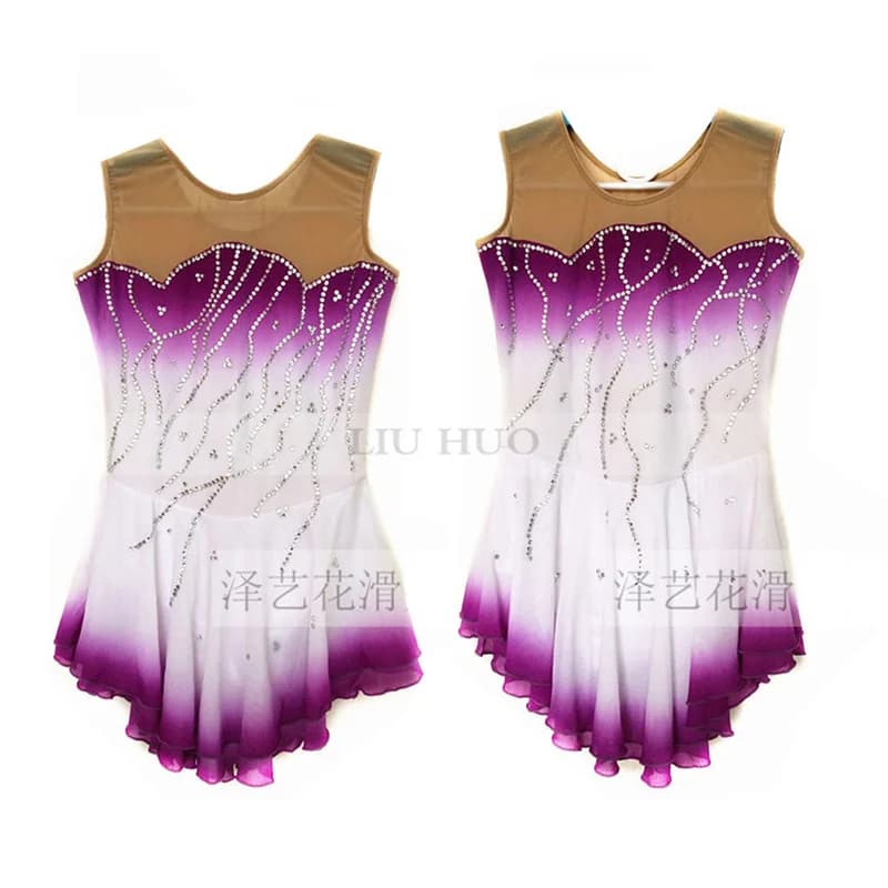 LIUHUO Personalizza Costumi Body da competizione per prestazioni per adulti per ragazza da donna Bianco Viola sfumato Pattinaggio di figura su ghiaccio Abito da ballo