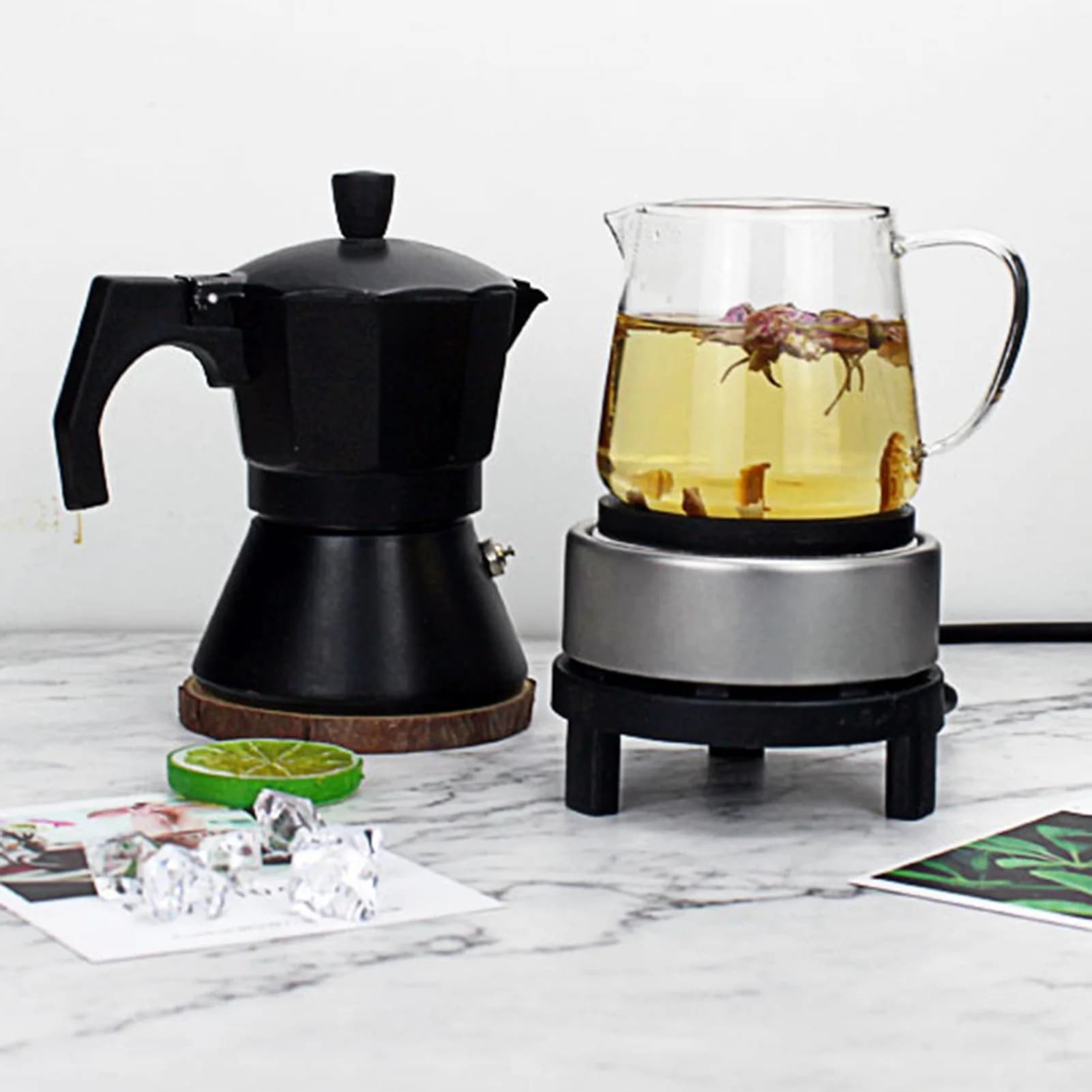 Mini Fornello Elettrico 300W in Ghisa, Mini Scaldino per Teiera/Caffettiera a Fondo Piatto, per Teiera/Caffettiera in Vetro Resistente al Calore