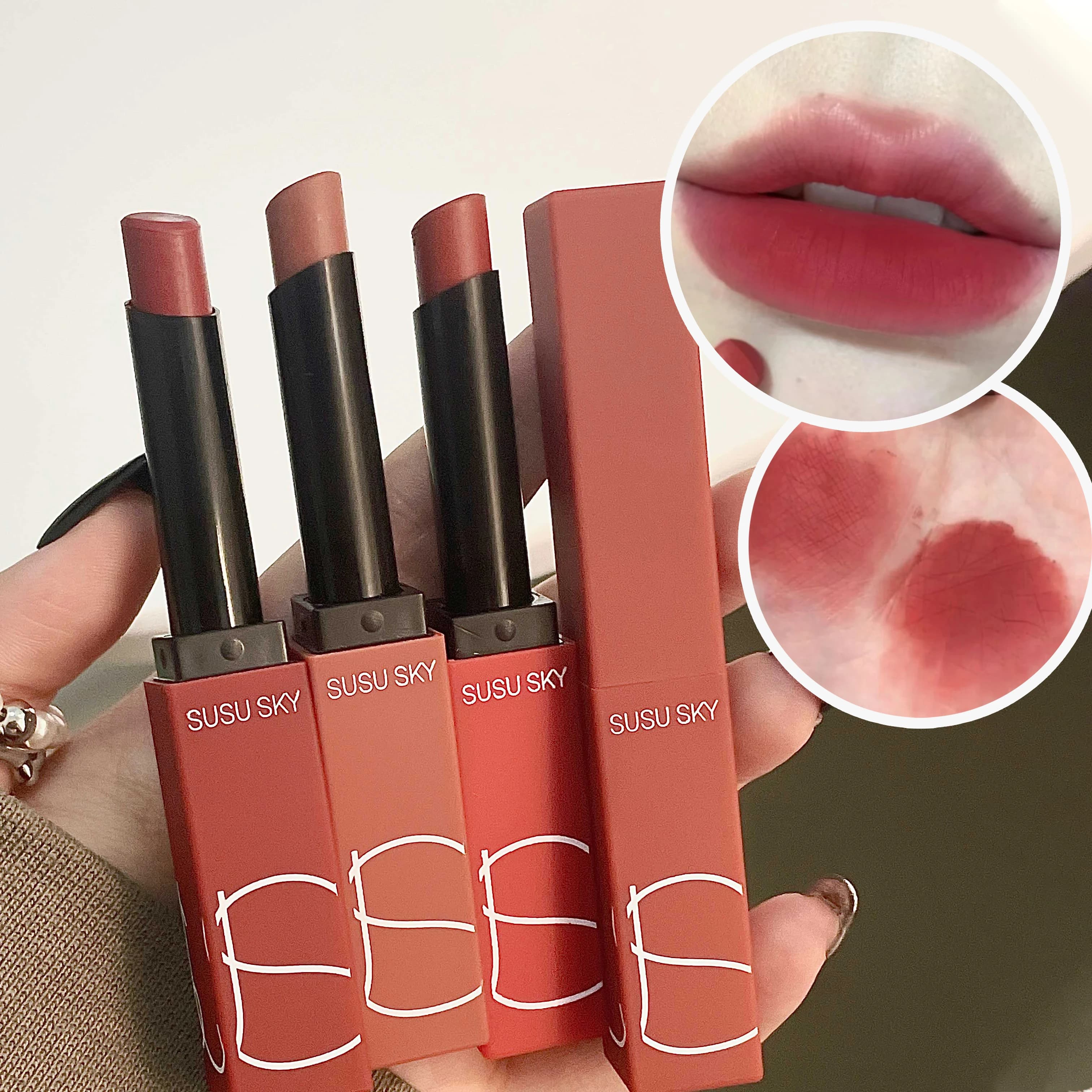 Matte velvet thin tube lipstick, durable, waterproof, fading resistant, smooth application, lip gloss lip balm for autumn and winter