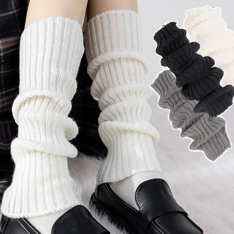 Y2K Scaldamuscoli da donna Lolita giapponese Calzini lunghi Copri piedi lavorato a maglia di lana Scaldabraccia Autunno Inverno Crochet Heap Sock Polsini per stivali