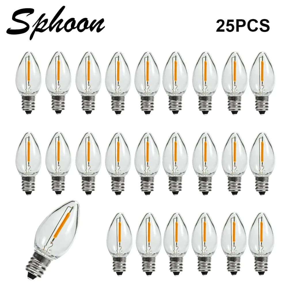 25PCS 220V E12 C7 LED Edison Lampadina Bianco caldo 2700K Luce notturna Lampadine di ricambio per luci a corda 05W