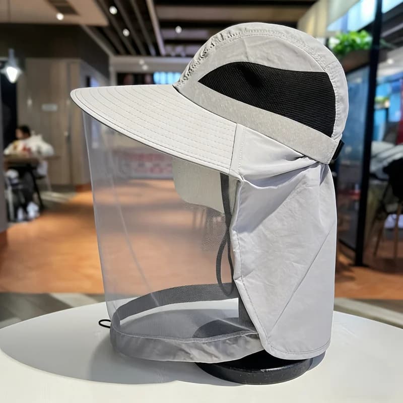 Cappello da sole da pesca Scialle con visiera in rete traspirante unisex Cappello da sole esterno integrato Cinturino regolabile elastico ad asciugatura rapida