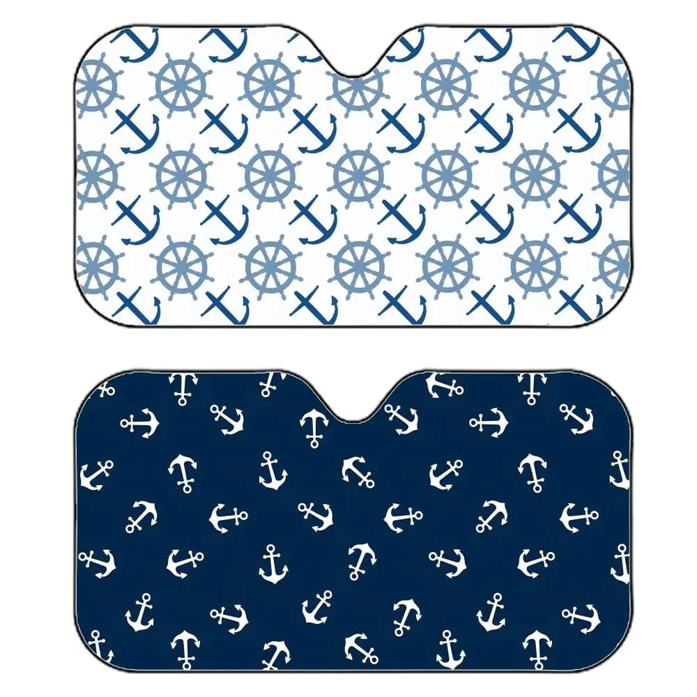 Parasole per Auto a Forma di Ancora Nautica Blu Navy, Riflettente, Anti-UV, Isolante Termico, Riutilizzabile