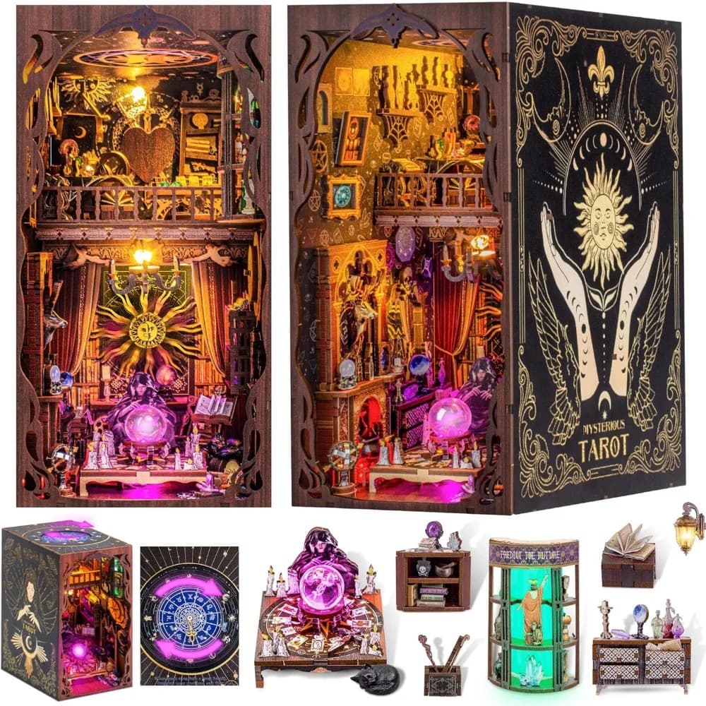 Kit libreria puzzle in legno 3D per adulti con luce a LED, decorazioni per la casa in miniatura per regali di compleanno