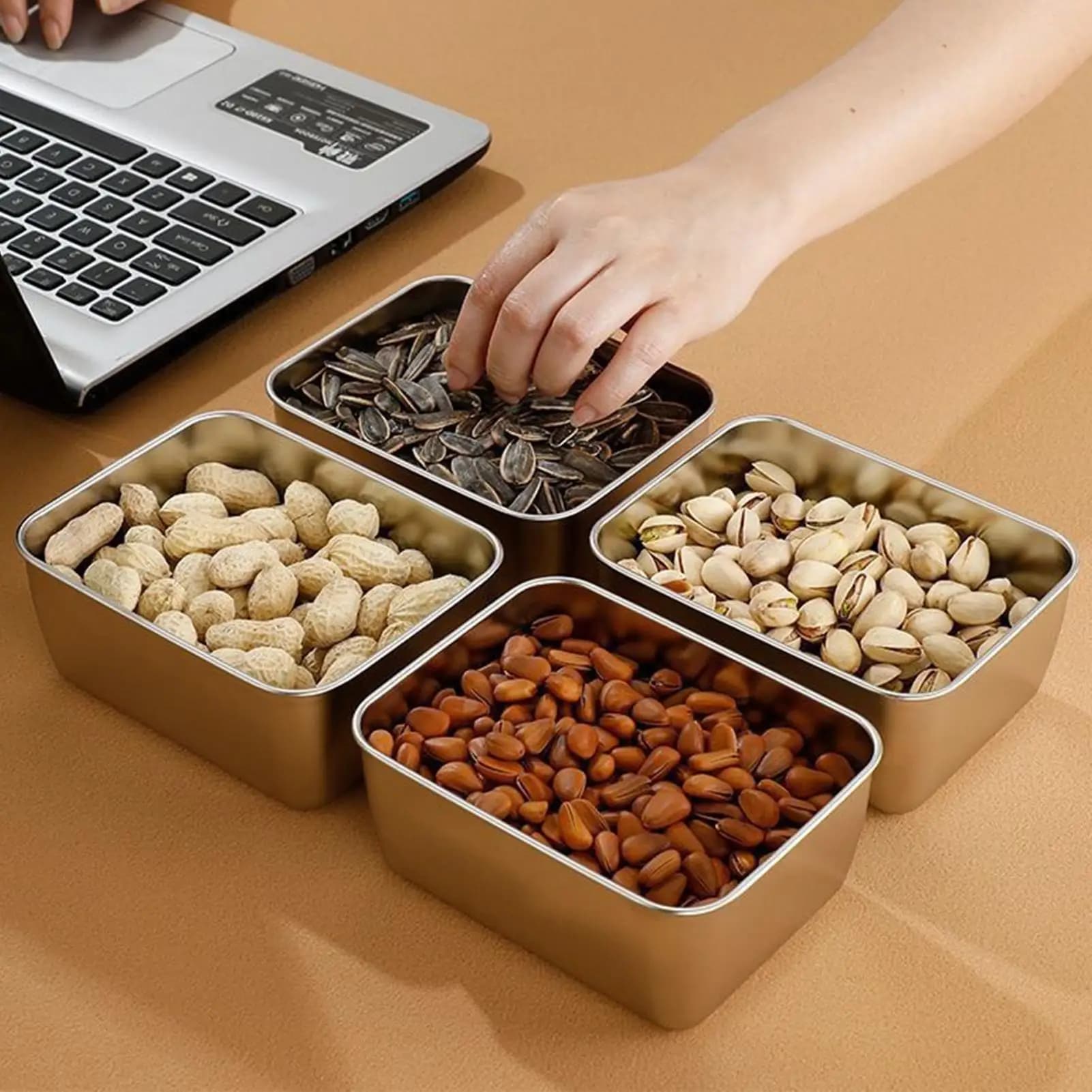 Contenitori per Alimenti in Acciaio Inox con Coperchi, Ermetici e Lavabili in Lavastoviglie, per Scuola, Ufficio, Picnic, Campeggio, Barbecue, Preparazione Pasti