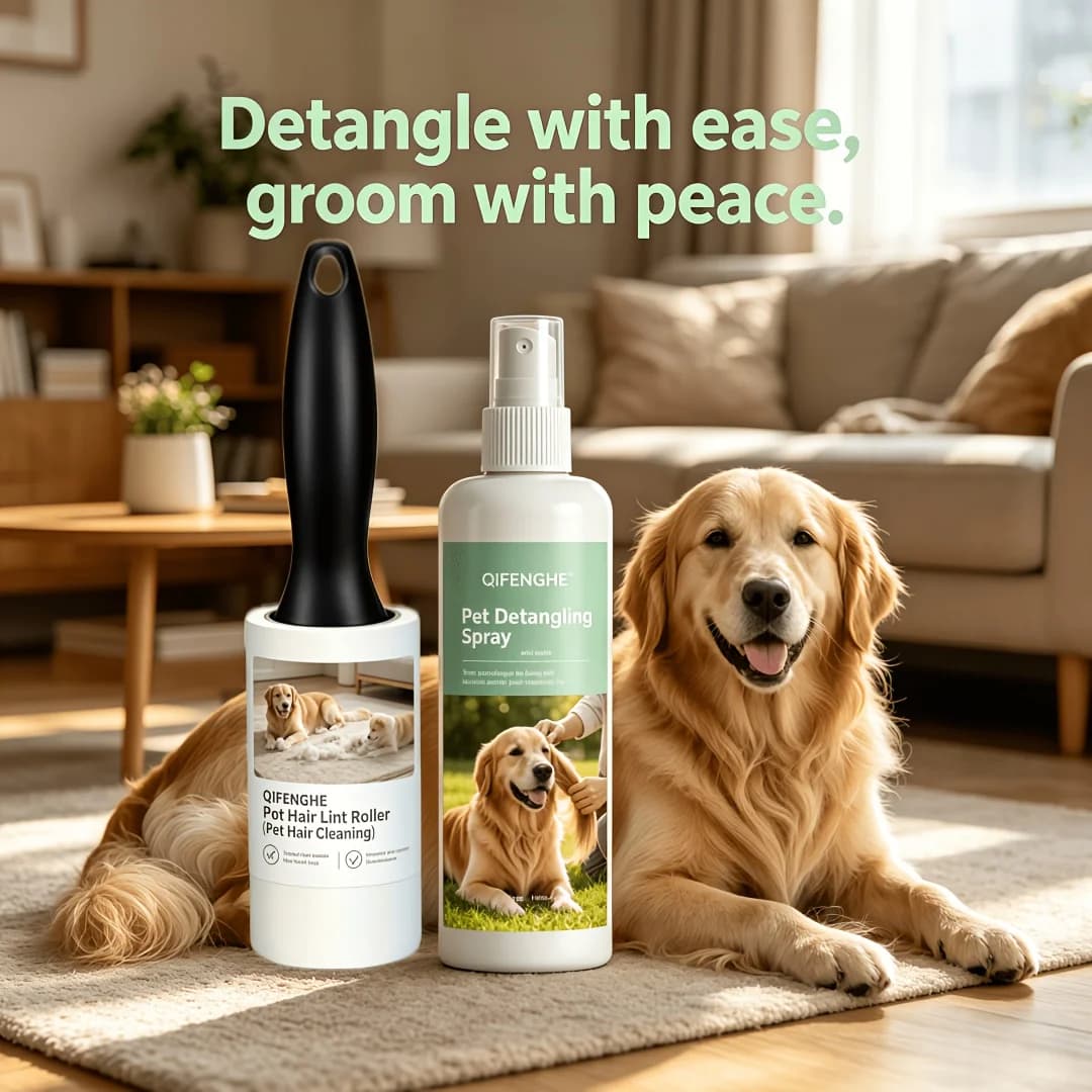 Set Spray Districante e Rullo Rimuovi Peli per Animali Domestici, Spray Antistatico per Pelo Liscio + Rullo Rimuovi Peli Riutilizzabile per Gatti e Cani, Casa