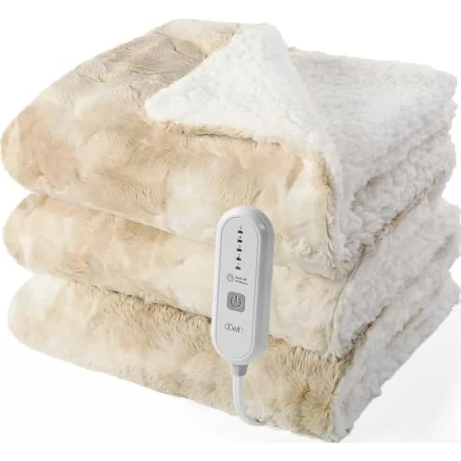 Coperta Elettrica Misura Full 72"x84" in Finta Pelliccia con Telecomando Singolo, 5 Livelli di Riscaldamento e Spegnimento Automatico Dopo 10 Ore, Lavabile in Lavatrice