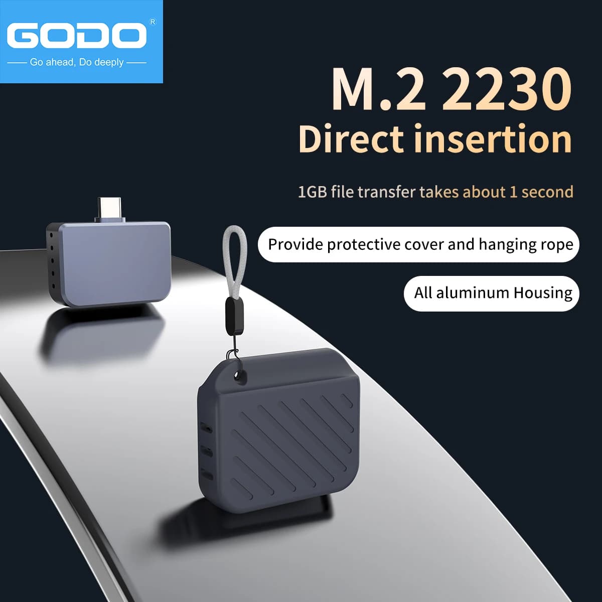 GODO M.2 NVMe 2230 Aluminun Enclosure USB C 3.1 Gen2 10Gbps SSD Case External SSD Hard Disk Box for Laptop iPhone MacBook
