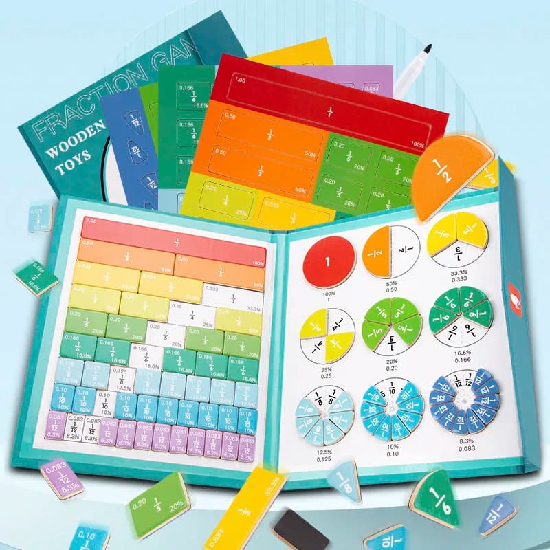 Bambini Frazione magnetica Apprendimento della matematica Giocattoli Set di libri di frazioni in legno Bambini Aritmetica Apprendimento Giocattoli educativi Sussidi didattici